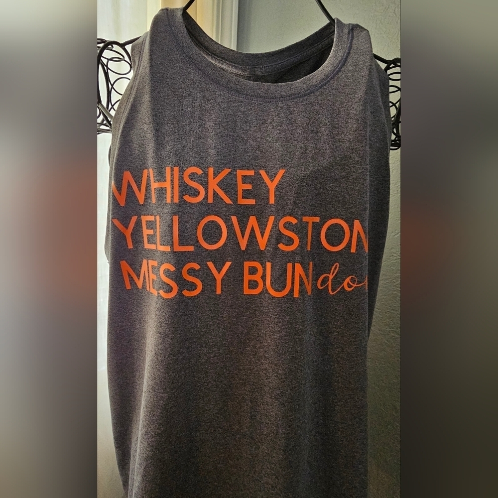 NWOT Gray Racerback Tank Top with Orange "Yellowstone" Graphic Size L​​​